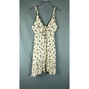 Etophe Studios Summer Dress Womens Large Cream Floral Knotted Front Smocked Back
